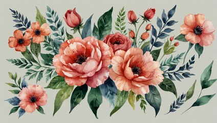 Water color flowers are suitable for wedding invitation elements. Watercolor illustration