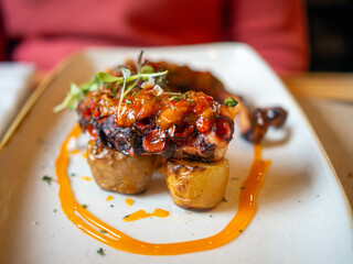 Gourmet octopus and potatoes dish