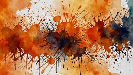 Watercolor orange background with splashes. Watercolor illustration