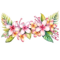 Beautiful watercolor illustration of tropical flowers and leaves, ideal for decoration, invitations, and design projects.