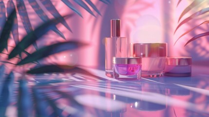 Drugstore products background for product presentation with beautiful lights and shadows, copy and text space, 16:9