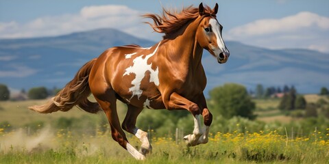 Dynamic Image: Racehorse Galloping on Grass Track with Tense Muscles, Flowing Mane, and Colorful Attire Jockey. Concept Horse Racing, Equestrian Sports, Galloping Speed, Jockey Riding