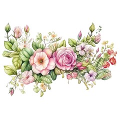 Beautiful watercolor floral arrangement with pink roses and greenery, perfect for invitations, greeting cards, and home decor.