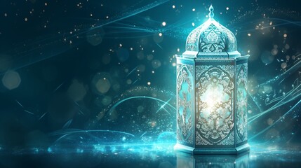 A beautifully designed white lantern with intricate patterns banner template