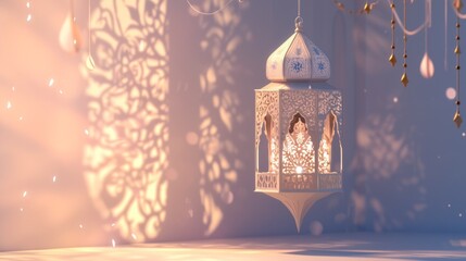 Elegant Islamic Greeting Banner with Lantern and Ornamental Design