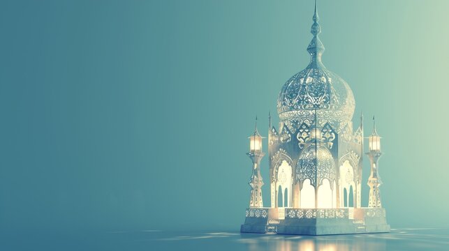 Elegant Islamic Greeting Banner with Lantern and Ornamental Design