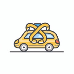 A yellow car with two snakes on it