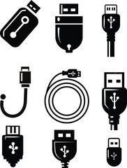 usb cable icons sheet , mobile charger cable for graphic designer, usb icons free download for graphics,