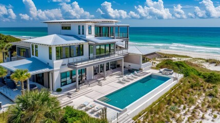 Fototapeta premium Seaside retreat plan with modern amenities and direct beach access