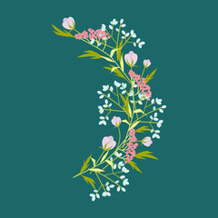 Composition of small flowers and green leaves