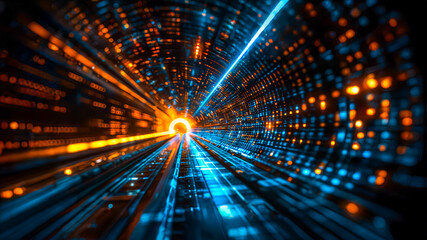 High speed transmission in a abstract style, AI concept with technology, motion blur Cyber binary. High speed Data stream