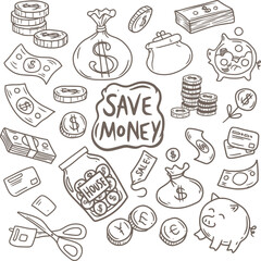 SAVE MONEY HAND DRAWN DOODLES VECTOR