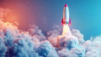 3D rocket in space Business startup and business growth concept, isolated on white background, image ai midjourney generate