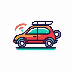 Naklejka premium A car with a surfboard on top of it