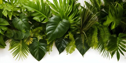 Tropical Foliage Plant with Jungle Leaves on White Background for Nature Theme. Concept Nature Theme, Tropical Foliage, Jungle Leaves, White Background, Plant Photography