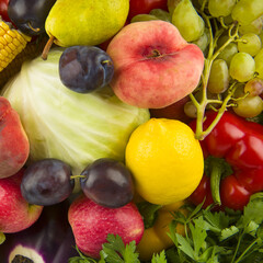 A set of fruits and vegetables. background