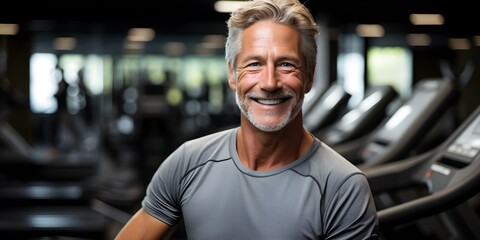 Mature Man Exercising in the Gym: Promoting a Healthy Lifestyle. Concept Fitness Routine, Healthy Living, Gym Workouts, Physical Wellness, Mature Men