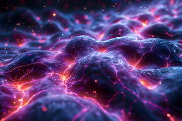 Computergenerated art of a purple and orange lava flow under a violet sky