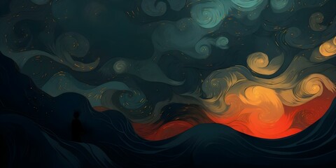 Illustration of mental health challenges with abstract design and dark colors. Concept Mental Health, Abstract Design, Dark Colors, Illustration, Challenges,