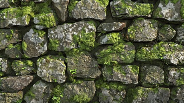 3D render of Mosscovered Stone 3d render texture Pbr style