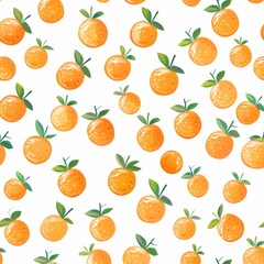 Cute Pastel Colour Orange Pattern White Background l Juicy Vitamin Fruit Design Wallpaper l Fresh and Sweet Ananas Dessert Summer Print l Tropical Image Illustration