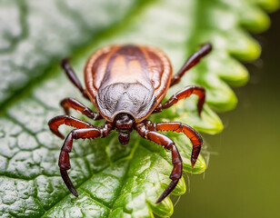Fototapeta premium Immagine dettagliata di una zecca femmina adulta portatrice di Lyme, insetto di Borreliosi.
