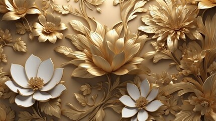 Floral gold texture, decorative Japanese elements