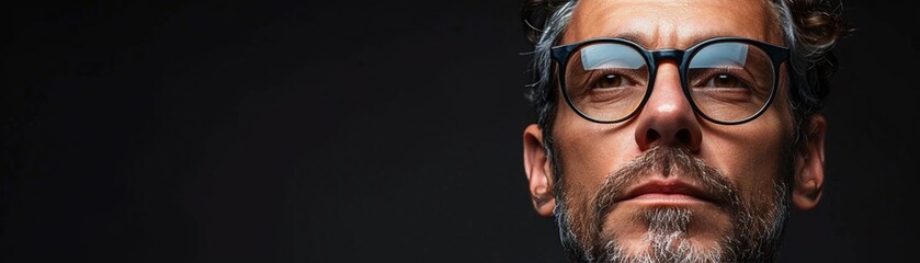 Portrait of a businessman in a suit with glasses and a mask, looking elegant and successful