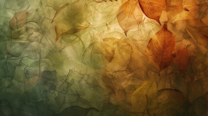 Serene autumn wallpaper with translucent leaf shapes in sienna green amber glowing edges wallpaper