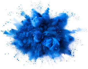 bright blue holi paint color powder festival explosion burst isolated white background. industrial print concept background