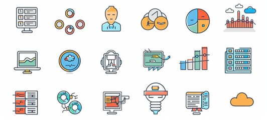 A collection of icons for various computer programs and devices