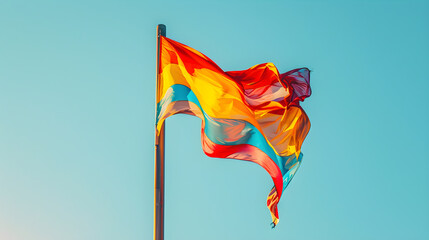 Vibrant Flag Waving Against Clear Blue Sky Celebrating Unity and Pride Under a Serene Sky