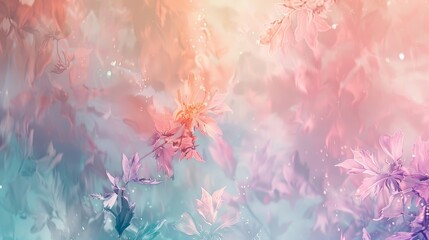 Vibrant abstract with peach mint and lavender blurred floral motifs wallpaper