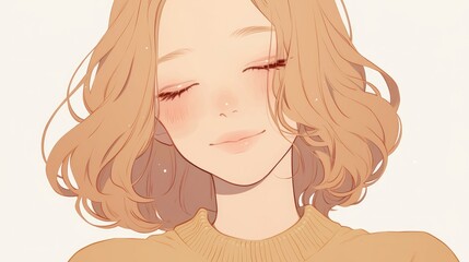 A delightful illustration of a woman with pretty light brown hair showcasing a neutral facial expression in charming cartoon 2d style against a white backdrop She exudes a sense of joy tran
