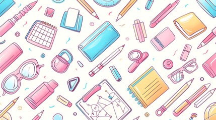 The Ultimate Office and School Supplies Flat Lay Image with Vibrant Pastel Color Palette and Organized Layout