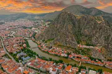 Fascinating view of the city of Amasya, also known as the city of princes. wonderful clouds coming...