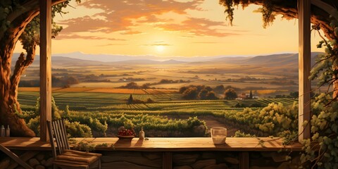 Printable Sunset Vineyard Mural Perfect for Winery Tasting Rooms. Concept Winery Decor, Sunset Mural, Printable Art, Vineyard Theme, Tasting Room Design