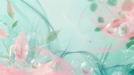 Baby blue pink and pale green in dynamic abstract spring foliage wallpaper