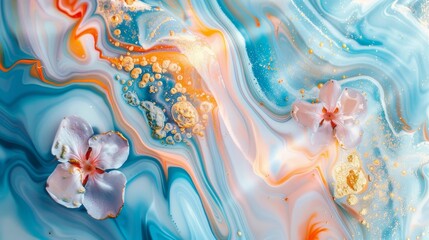 Vibrant abstract with pastel blues apricots lavender fluid patterns light glints wallpaper