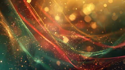 Abstract with warm cranberry gold and green hues gradients light flares and ribbons wallpaper
