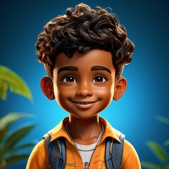 Cartoon character african schoolboy. Smart Kid. 3d style.