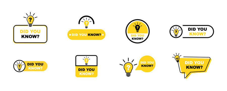 Set of yellow did you know vector stickers. Creative question or fact. Vector 10 Eps.