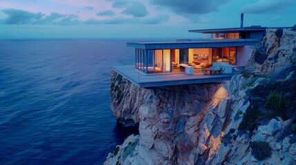 The cliffside house, perched precariously above the ocean, offers dramatic views and a sense of adventure