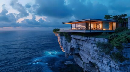 The cliffside house, perched precariously above the ocean, offers dramatic views and a sense of adventure