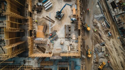 The construction site buzzes with efficiency as workers install electrical wiring, plumbing, and other essential systems.