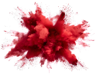 bright red holi paint color powder festival explosion burst isolated white background. industrial print concept background