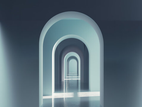 Illuminated Hallway With Multiple Archways, Background Image