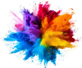 colorful vibrant rainbow holi paint color powder explosion with bright colors isolated white...