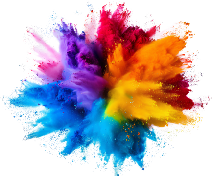 colorful vibrant rainbow holi paint color powder explosion with bright colors isolated white background
