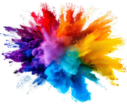 colorful vibrant rainbow holi paint color powder explosion with bright colors isolated white background - Powered by Adobe